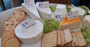 A selection of French cheese and wine set out for Springdene residents