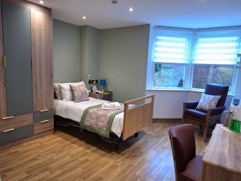 Newly refurbished bedroom at Springdene Care Homes, designed for comfort and wellbeing