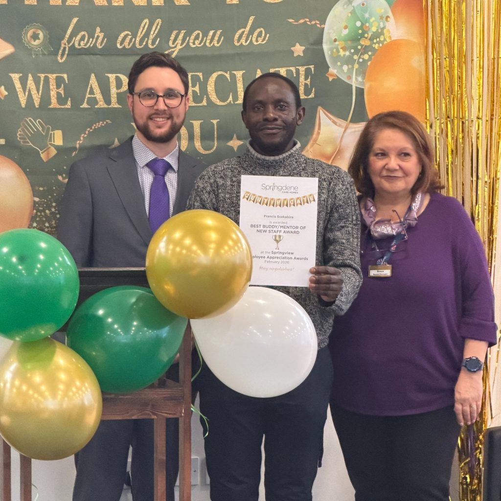 Staff members receiving awards during Employee Appreciation Day at Springview Care Home in Enfield