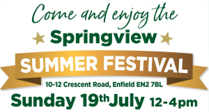 Poster promoting Springview Care Home in Enfield Summer Festival
