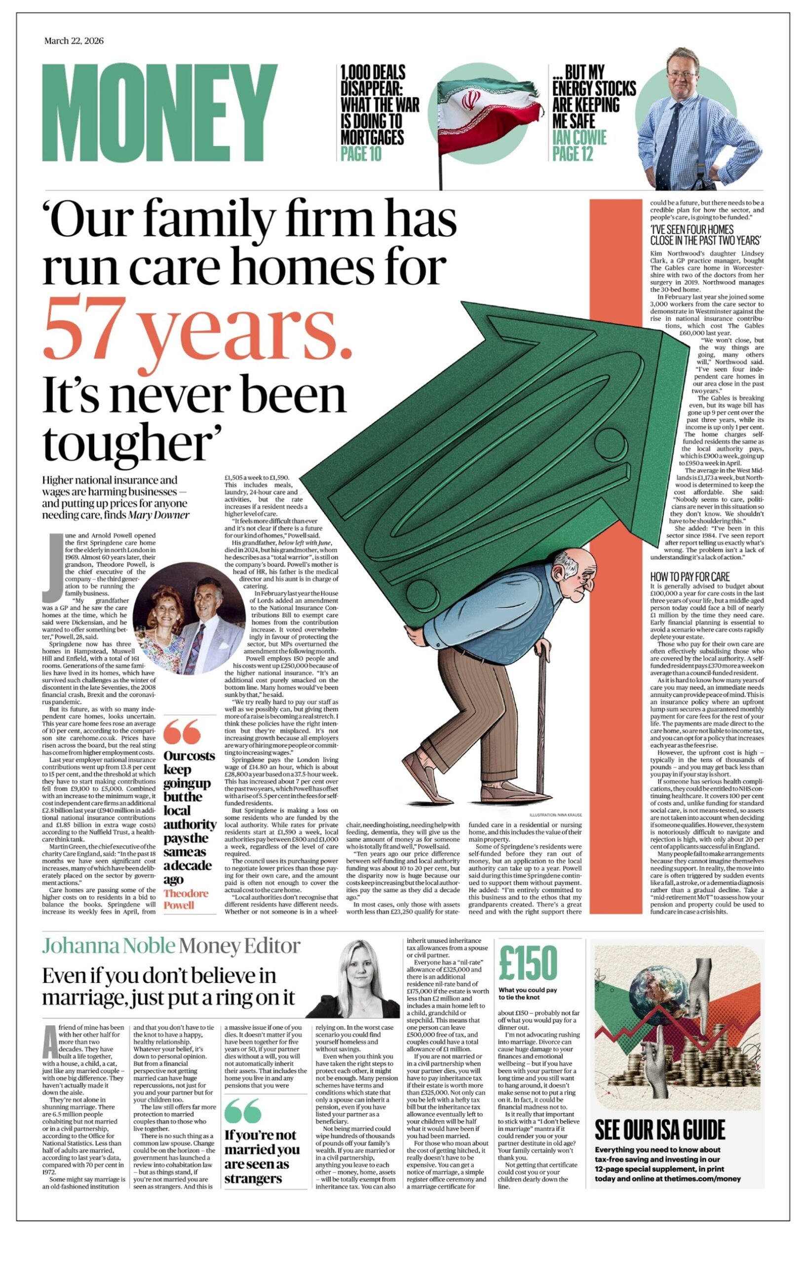 The Sunday Times feature highlighting Springdene Care Homes and challenges facing the care sector.