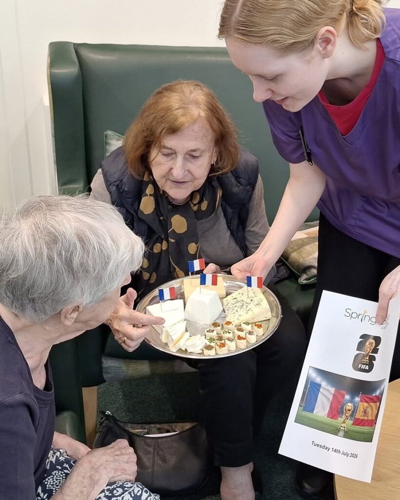 French cheese and wine tasting for a World Cup activity at Spring Grove Care Home