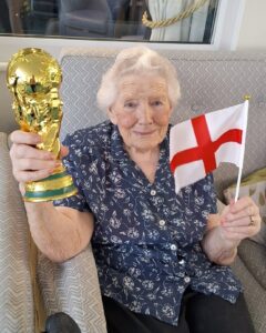 Springview Care Home resident celebrating England's 2026 World Cup campaign
