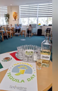 National Tequila Day display with glasses, lime and decorations at Springdene Care Homes.